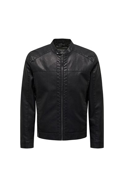 Only & Sons Onsmıke Pu Racer Jacket Otw Vd Faux Leather Racer Jacket Μαύρο