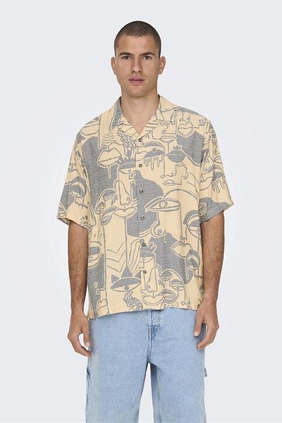 Only & Sons Μπεζ Onsden LifeRLX Wash Doodle SS πουκάμισο 22026111