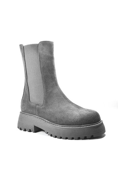 Onlo Ayakkabı Onlo Shoes ER.332 Γνήσιο δέρμα Nubuck Γκρι Χοντρή Σόλα Γυναικείες Μπότες