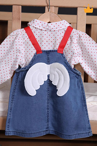 Tiny World Girl's Jeans Angel Wings Red Polka Dot Shirt Dress
