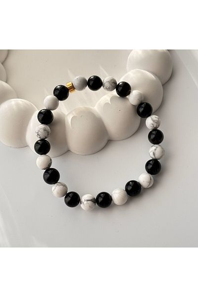 Artaril Black Obsidian and White Howlite 8 mm Natural Stone Men's Bracelet - Men's Accessory