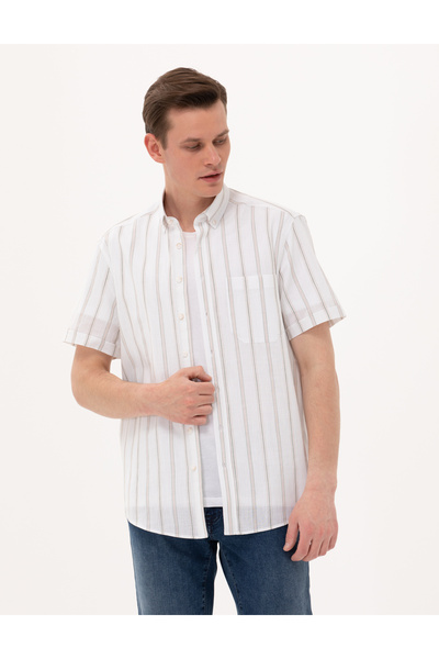 Pierre Cardin Haki Comfort Fit Kısa Kollu Gömlek 50269430-VR027