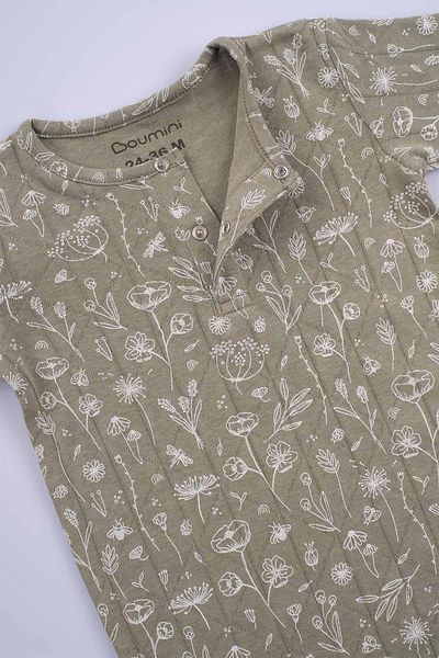 Boumini Khaki Colored Spring Floral Patterned Cotton Baby Romper - Short Sleeve Shorts