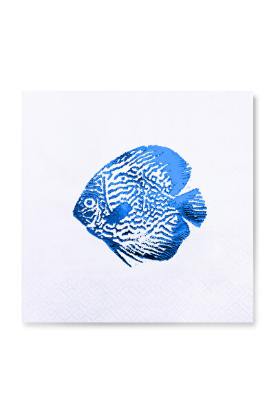 Story 33x33 سم سمكة زرقاء منقوشة بحرية 16 قطعة منديل ورقي أبيض اللون