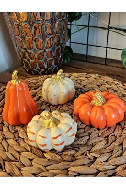 Bautinq Store Dekoratif El Yapımı 4 Lü Bal Kabağı Beton Obje Biblo Set Yeni Y...