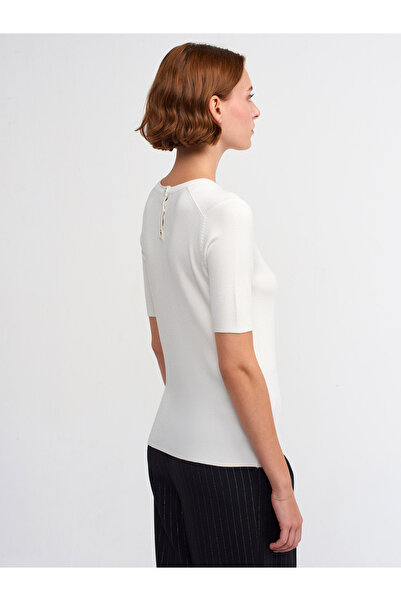 Dilvin Crew Neck Buttoned Back Short Sleeve Sweater