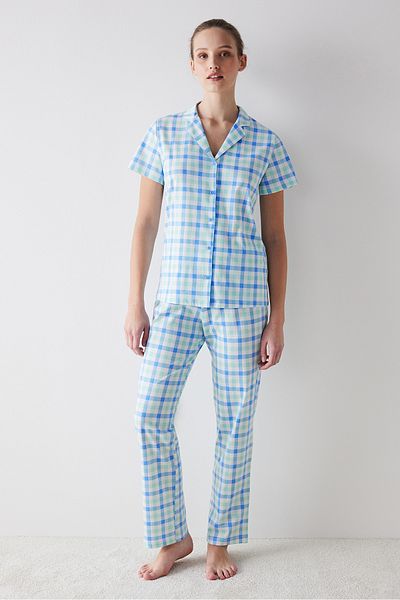 Penti Colored Gingham Button Multicolor Shirt Pants Pajamas Set