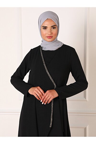 Refka Black Stone Striped Stylish Tunic and Trousers Set - Refka