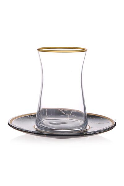 Anadolia 12 Piece Black marble Inspired Tea Set Set