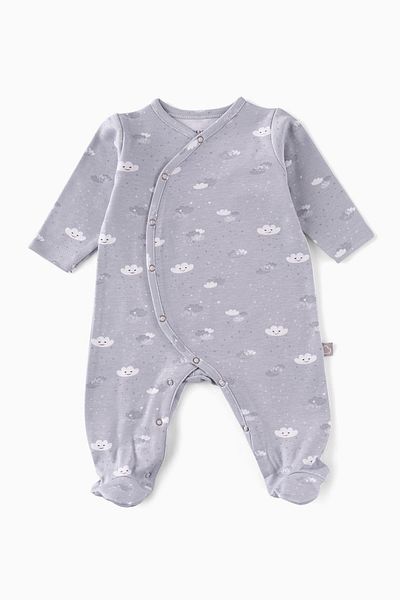 Boumini Gray Cloudy Baby Romper - with Booties and Smiley