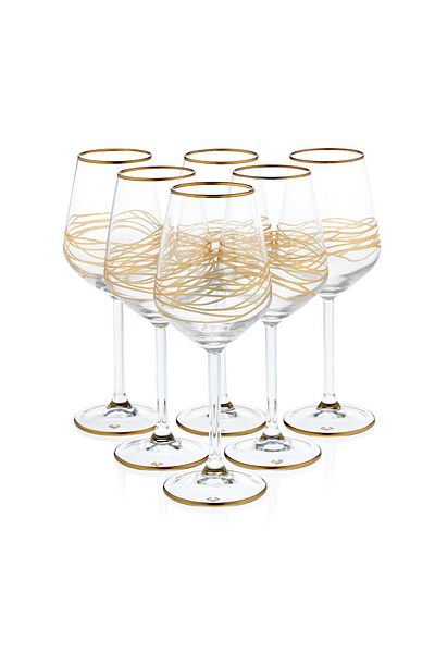 Anadolia Wavy Motif Glass Wine Glass Set of 6