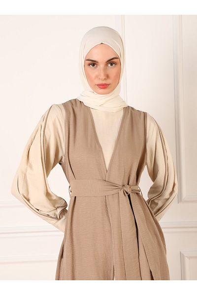 Refka Aerobin Fabric - Contra Stitched Dress and Vest Set - Stone Color - Refka