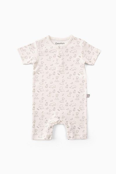 Boumini Cream Colored Baby Cotton Short Sleeve Shorts Jumpsuit