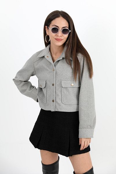VAPUR TEKSTİL Gray Short Jacket - Snap and Melange