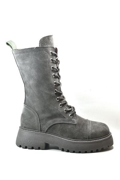 Onlo Ayakkabı Onlo Shoes ER.330 Γνήσιο δέρμα Nubuck Γκρι μακριές γυναικείες μπότες