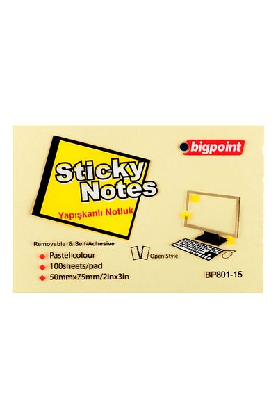 Bigpoint 100 Sheets Non-Drying Adhesive Note Paper - Re-Adhesive Postit, Yellow, 75X5