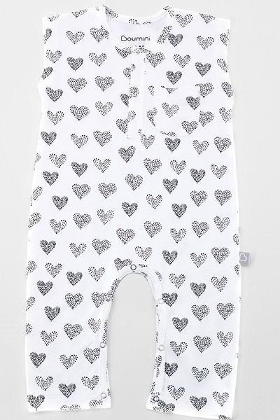 Boumini Sleeveless Long Legged Snap Fastener Baby Romper Hearts White