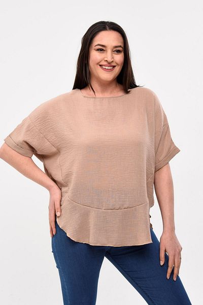 Ebsumu Γυναικεία λινό Look Loose Mink Μπλούζα Plus Size