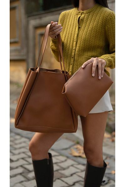 ARTON Tan Foldable Magnet Closure Puppy Shopper Shoulder Bag