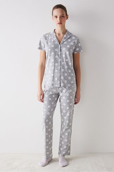 Penti Girl Gray Sheep Patterned Buttoned Shirt and Pants Pajama Set