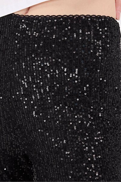 Addax Lined Elastic Waist Sequined Wide Leg Trousers Pn8228-E2