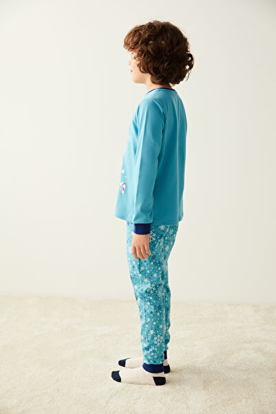 Penti Mavi Erkek Çocuk Snowtime Baskılı Pijama Takımı
