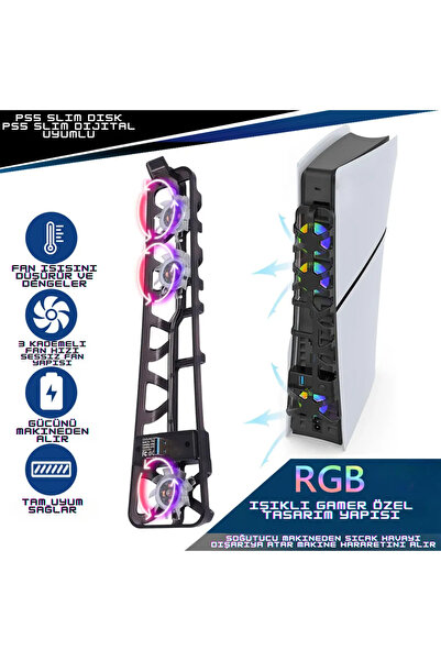 WOTOBE TP5-3538S PS5 Slim Disk PS5 Slim Dijital Uyumlu Hız Ayarlı RGB Arka So...