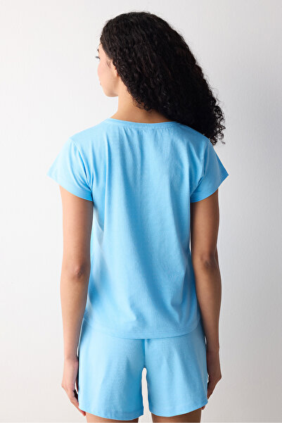 Penti Pamuklu Blue Heart Şortlu Mavi Pijama Takımı