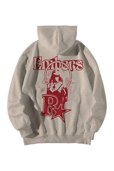 Scrovtie Φούτερ Cream Embers Printed Oversize με κουκούλα για άνδρες και γυναίκες - Hoodie Kangaroo Pocket