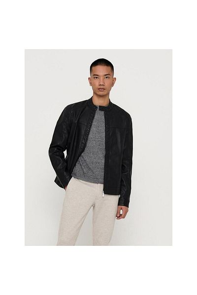 Only & Sons Onsmıke Pu Racer Jacket Otw Vd Faux Leather Racer Jacket Μαύρο