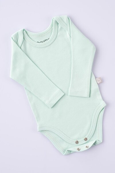 Boumini Green Long Sleeve Cotton Baby Bodysuit with Snap Fasteners