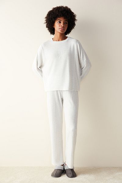 Penti Set de pijamale cu pantaloni gri cu mânecă lungă la atingere moale