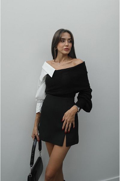 Havoş Pulover cu mânecă cămașă neagră