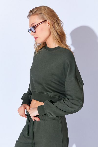 EDITION WOMAN Khaki Colored High Crop Women's Sweatshirt - Three Thread, Heavy Ribbed, Long Sleeve Addition 100279401
