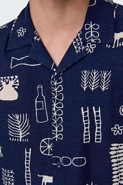Only & Sons ONSALVIN REG SS OBJECT AOP RESORT SHIRT 22029104 LACİVERT