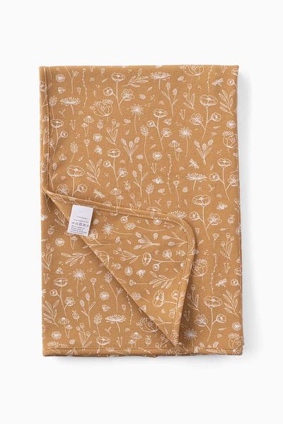 Boumini 80x80 Cm 100% Cotton Double Layer Baby Blanket Spring Floral Mustard