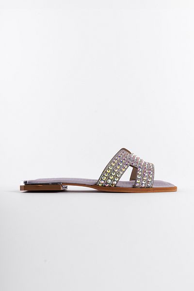 Capone Outfitters Blunt Toe Stoned Banded Metal Heel Detailed Satin Women's Slippers