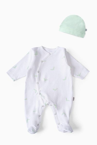 Boumini Green Baby Romper and Hat Set - with Booties