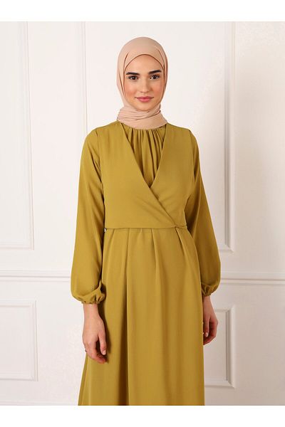 Refka Bolero Detailed Hijab Dress - Oil Green - Refka