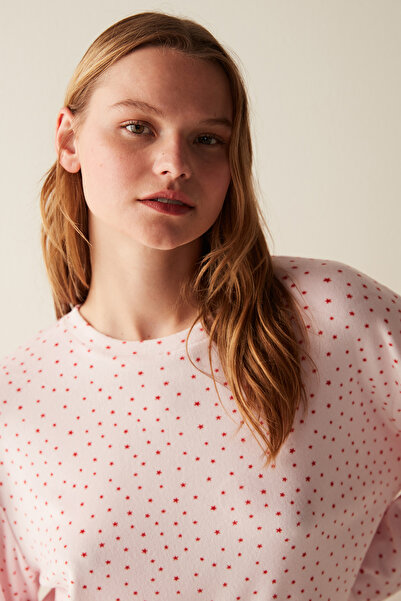 Penti Yıldız Desenli Fuzzy Sweatshirt Pembe Pijama Üstü