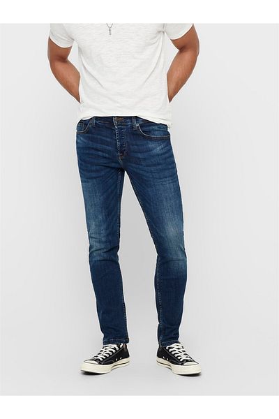 Only & Sons Ανδρικό τζιν παντελόνι κανονικής μέσης στενό μπλε 22005076 _onsweft Mid Blue 5076