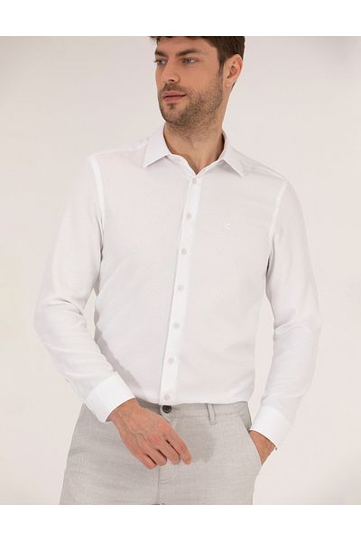 Pierre Cardin Λευκό Slim Fit μακρυμάνικο πουκάμισο 50265110-vr013
