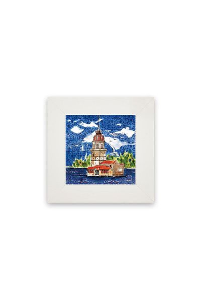 Anadolia Panou de pictură din ceramică cu cadru alb Turnul Femeii