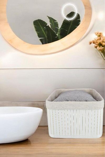 Digithome 20 cm Medium Size Bamboo Storage Box - Multi-Purpose Organizer, White - Cl-6010-4 C1-