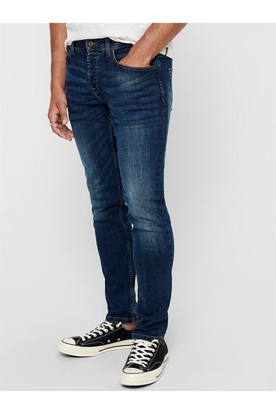 Only & Sons Ανδρικό τζιν παντελόνι κανονικής μέσης στενό μπλε 22005076 _onsweft Mid Blue 5076