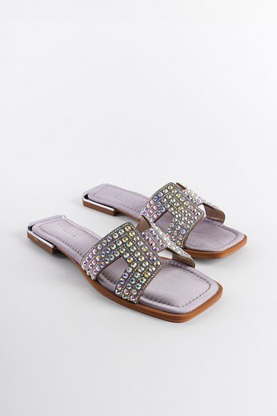 Capone Outfitters Blunt Toe Stoned Banded Metal Heel Detailed Satin Women's Slippers