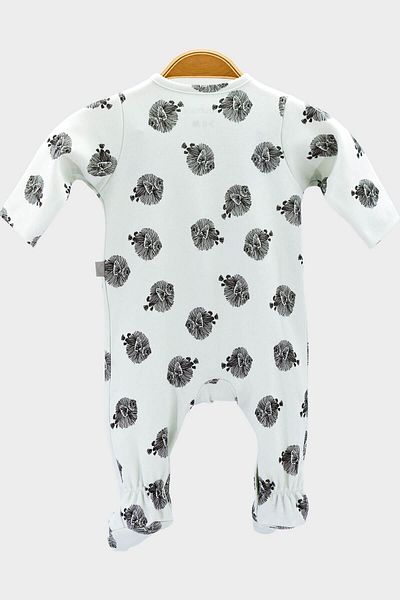 Boumini Fish Beige 100% Cotton Baby Romper - Striped with Booties