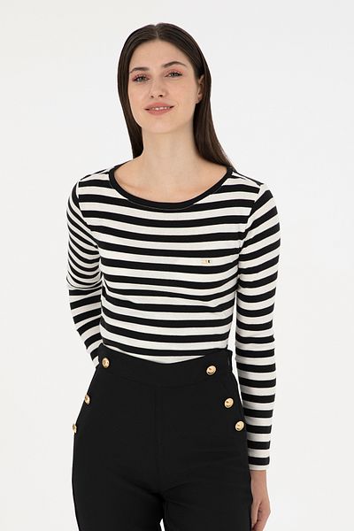 U.S. Polo Assn. Women's Black Striped Crew Neck Sweatshirt 50299102 -Vr046