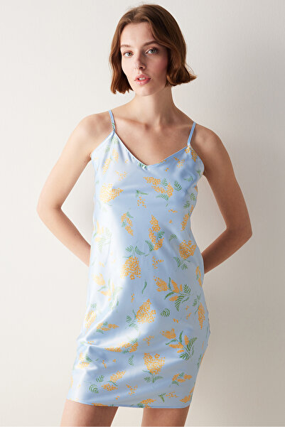 Penti Dahlia Saten Mavi Gecelik