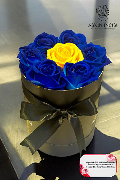 CAPSULE Sevgiliye Özel Hediye Gül Kutu Mavi Sarı Hediyelik Çiçek Doğum Günü Sepeti Kız Arkadaşa Eşe Sevgili